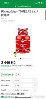 Tomegas plynová lahev plná 8kg