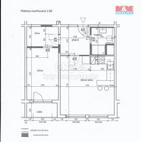 Pronájem, byt 2+kk, OV, 48 m2, Praha 4, ul. Mladenovova - 20