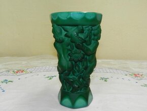 Hezká Art Deco zelená Váza Putti Malachit Jade - 2