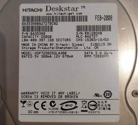 HDD HITACHI 250 GB, FUNKČNÍ, POUŽITÝ - 2