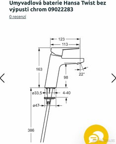 Baterie HANSA TWIST 09022283 nova levne 2 ks - 2