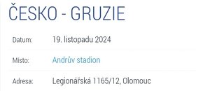 ČESKO vs  GRUZIIE Olomouc 19.11.2024 - prodám 2 lístky. - 2