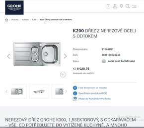 GROHE nerez kuchyňský dřez 96x50 celoplošný - 2