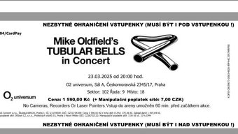 Prodam vstupenky Mike Oldfield 23.3  o2 universum - 2