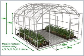 Skleník polykarbonátový Agroflex RIMESSA L40V - délka 10 m - 2