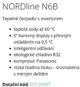 Prodám tepelné čerpadlo zn. NORDline N6B s INVERTOREM-nové. - 2