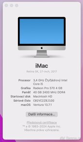 iMac Retina 5K 2017/40GB RAM/Intel i5/512GB SSD/ Záruka - 2