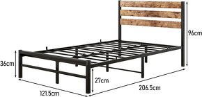 Nový robustní stabilní kovový rám postele s dřevěným čelem - 2