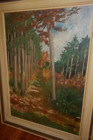 Pěkný,starý obraz-olej-lesní cesta na podzim od malířky H.L - 2