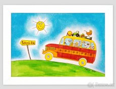 Prodám obraz dětský motiv s rámem - Autobus - reprodukce - 2