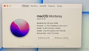 MacBook Pro 15” 2016/16GB RAM/i7/512GB SSD/Záruka - 2