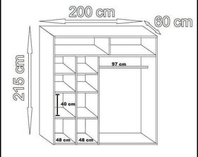 Krásná šoupací šatní skříň 200cm sonoma - 2