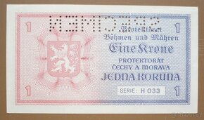 Bankovka, Protek Čechy a Morava, 1 K roč 1940 perf - 2