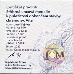 Medaile k příležitosti dostavby chrámu s.Víta 2023 1 OZ - 2