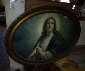 Náboženský obraz - zasklený v sádrovém rámu cca 115x85 cm - - 2