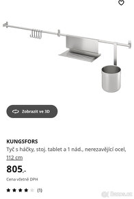 IKEA Kungsfors tyč s háčky,stojan na tablet,nádoba - 2