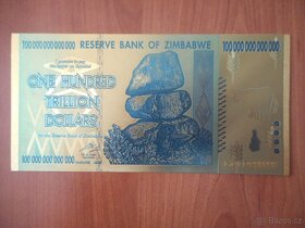 pozlacená 100trillionová bankovka ZIMBABWE stav N/UNC - 2