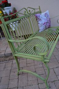 Provence kovová zahradní lavice 119 cm - antik zelená - 2