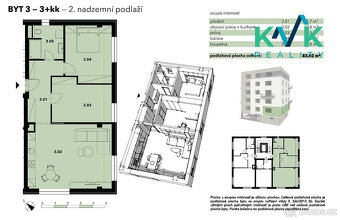 Byt v dispozici 3+kk, celk. plocha 85 m², sklep a venk. park - 2