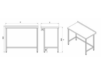 Nerezový stůl přístěnný bez polic, délka 50-200cm - 2