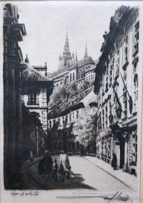 Obraz, Grafika Jozef Vaic, Praha, hrad, Signováno - 2