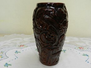 Zajímavá stará plastická keramická Váza Zvířata barva hnědá - 2