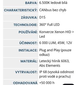 D1S LED žárovka | Konverze z Xenon HID na LED Plug & Play | - 2