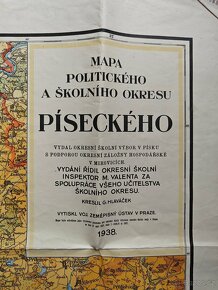 Mapa politického a školního okresu Píseckého 1938 - 2