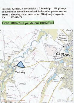 Pozemek 42883m2 2km od Čáslavi  80Kč/m2 - 2