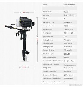 PŘÍVĚSNÝ MOTOR RYBÁŘSKÉHO ČLUNU 4hp 4-takt - 2