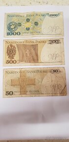 Prodám 3 staré poslké bankovky 50 / 500 / 1000 zlotých - 2