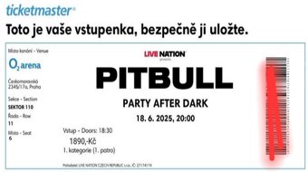 Prodám 3 vstupenky na PITBULL - 2