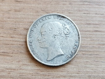 Stříbro 1 Shilling 1858 Anglie Velká Británie stříbrná mince - 2