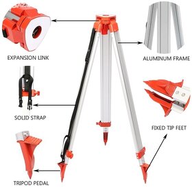 Výsuvná měřící lať 5m+Hliníkový stativ pro laser Hliníkový - 2