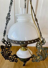 Stará nádherná lampa z mosazi, skla a porcelánu - 2