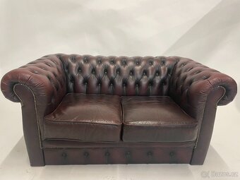 Pohovka Chesterfield koňak, 155 x 80 x 95 cm, pravá kůže - 2