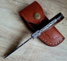 kapesní Damaškový nůž 16,5 cm ručně vyroben + kožené pouzdro - 2