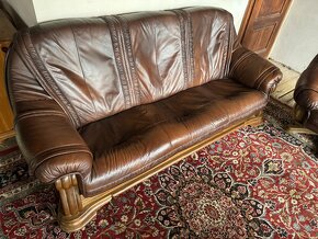 Luxusní dubová rustikální kožená sedací souprava 3+1, č.2983 - 2