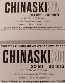 2 vstupenky Chinaski 12.12.2024 O2 arena - 2