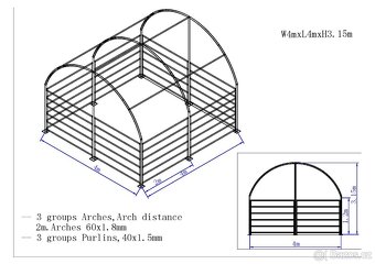 Plachtový přístřešek pro zvířata 4m x 4m - 750g/m2 - 2