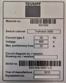 Vysekávací lis TRUMPF TruPunch 3000, z roku 2015. - 2