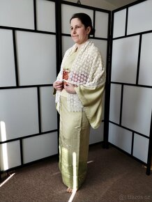 Bílý/černý/růžový krajkový přehoz přes ramena ke kimonu - 2