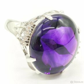 LUXUSNÍ PLATINOVÝ DIAMANTOVÝ PRSTEN S AMETHYSTEM - 2