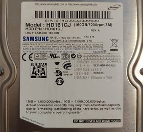 HDD SAMSUNG 160 GB, FUNKČNÍ, POUŽITÝ - 2