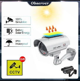 Atrapa/maketa bezpečnostní kamery CCTV, LED solární stříbrná - 2