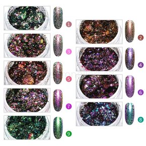 Zalešťovací pigment Flakies s holo efektem Chameleon 9ks - 2