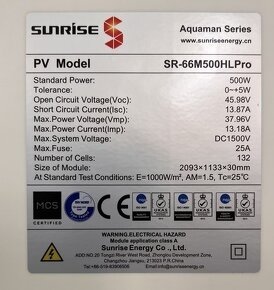 Fotovoltaický panel Sunrise SR-66M500HLPro - 500 W Black Fra - 2