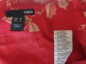 Sukně H&M, vel.36, červená s bílobéžovými květinami - 2