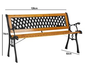 Zahradní lavice litina/dřevo 126 x 52 x 74 cm nová nepoužitá - 2