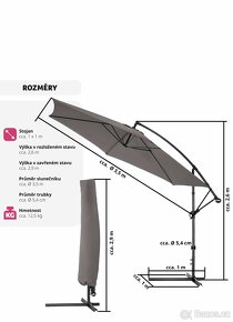 Slunečník s boční nohou 350 cm, s obalem šedá nebo zelená - 2